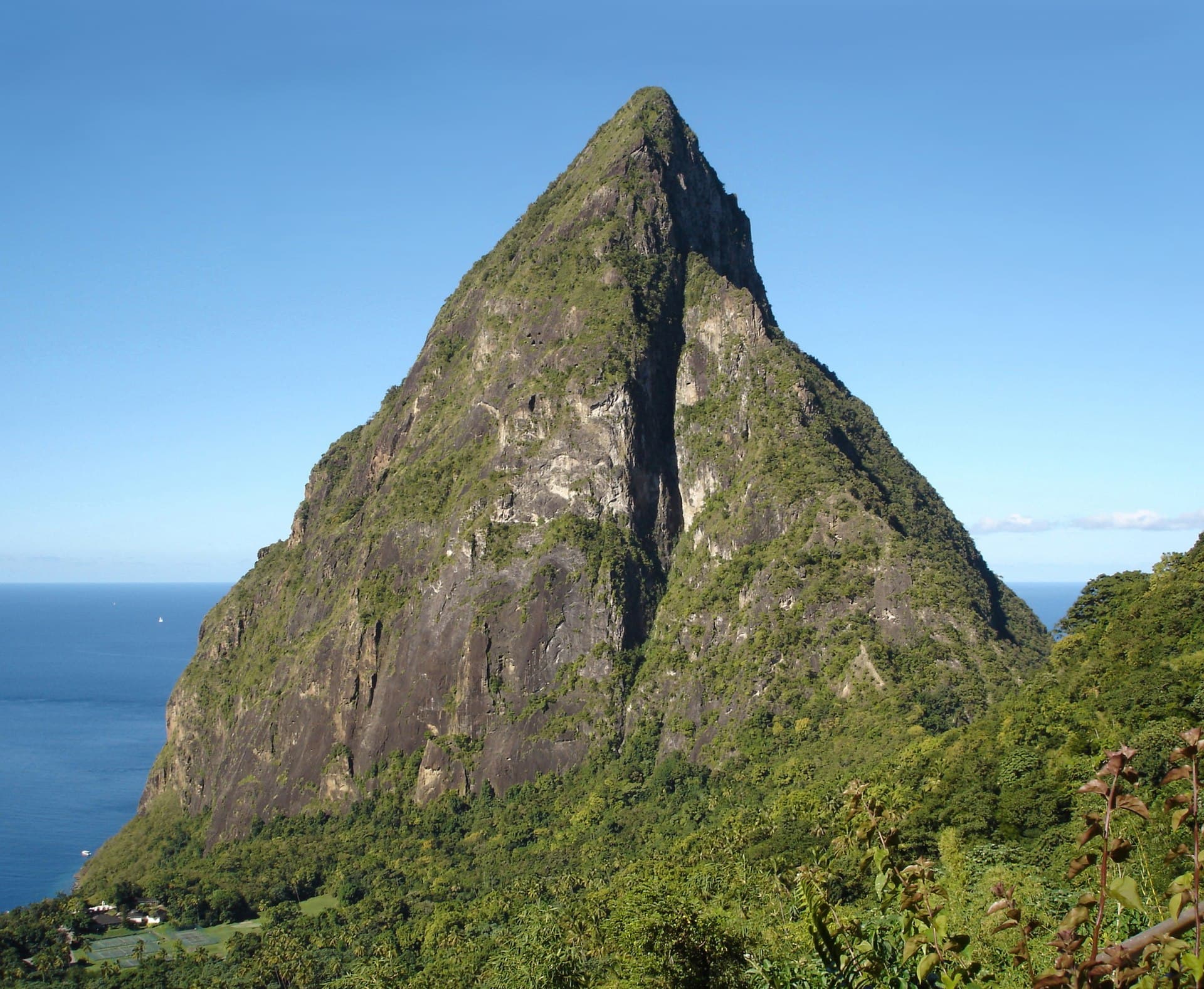 The Pitons rising above the coast of St. Lucia