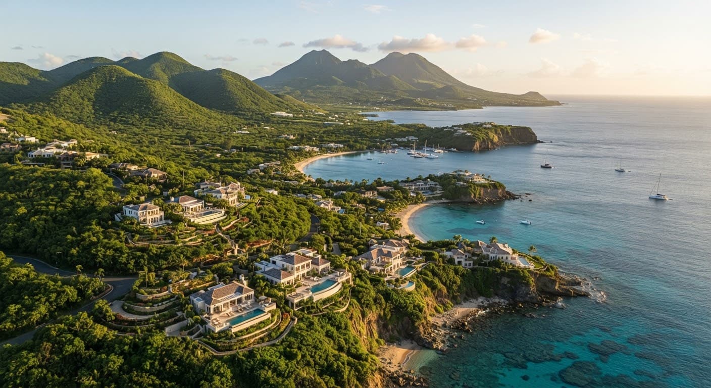 Aerial view of the St. Kitts and Nevis peninsula