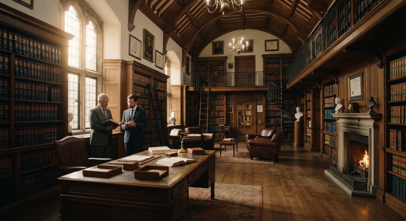 Wood-panelled library meeting room interior