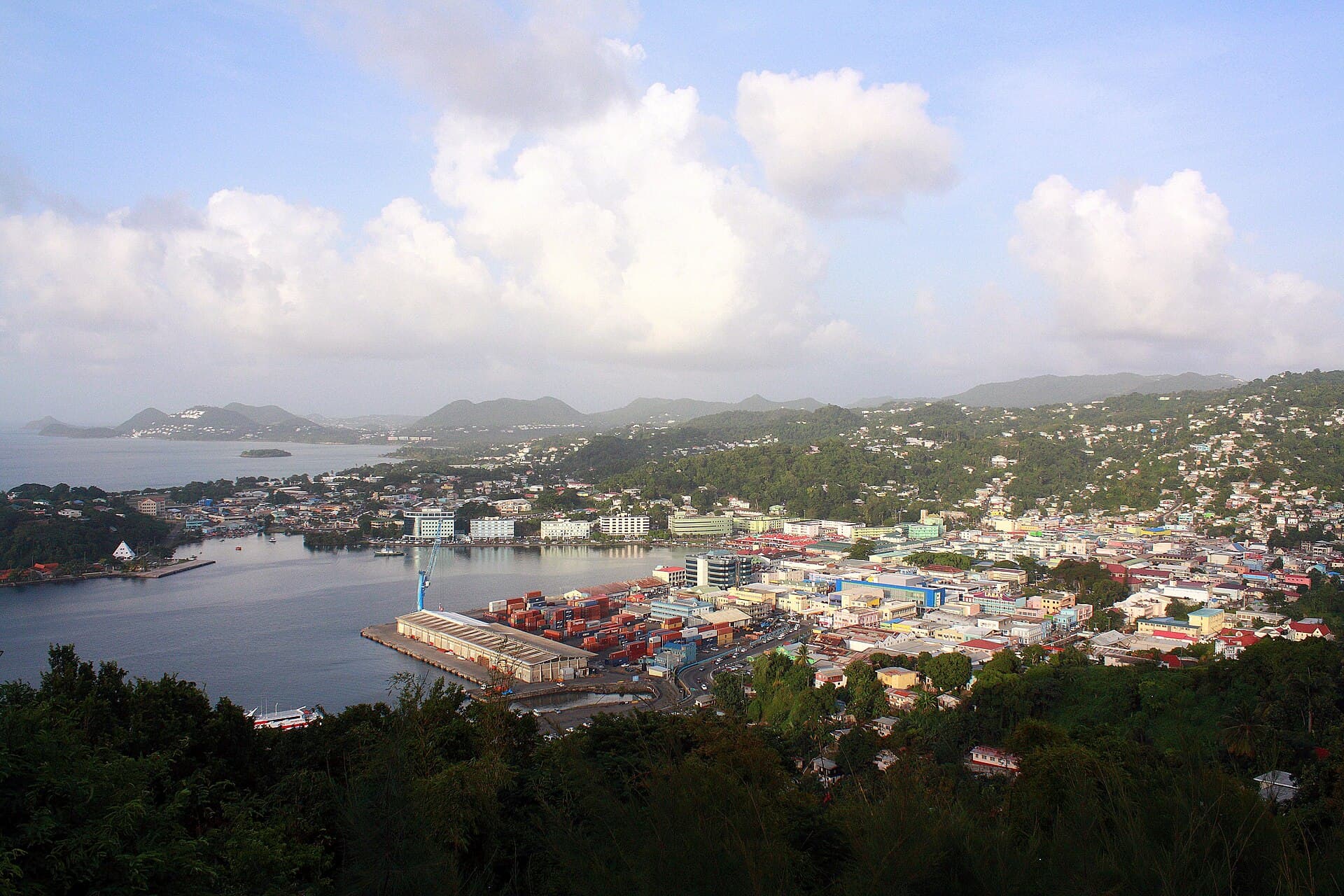 Castries, the capital of St. Lucia, and its harbour from above