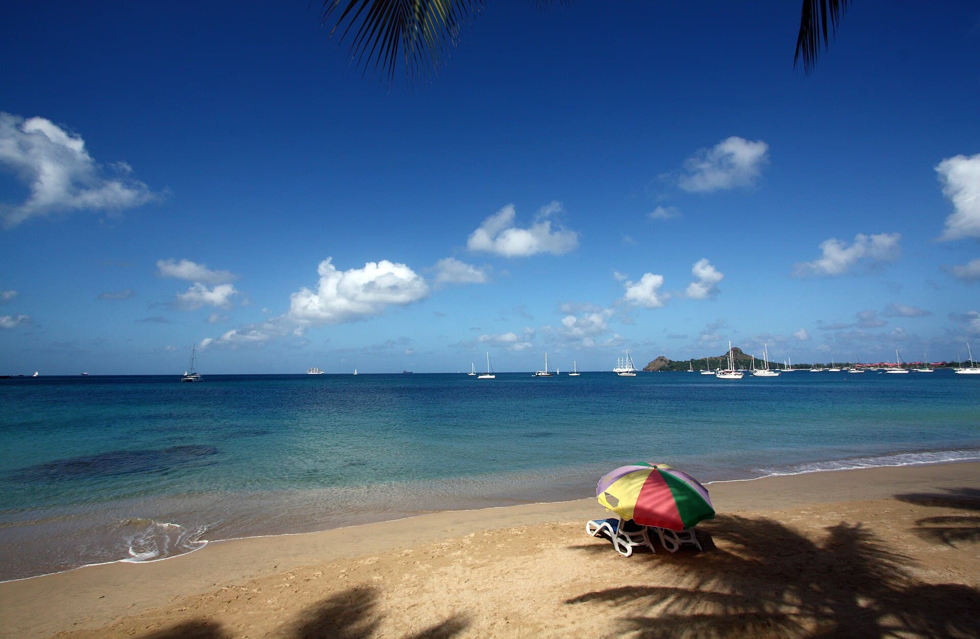 Rodney Bay, St. Lucia, with yachts at anchor